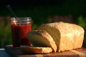 Homemade bread and strawberry jam